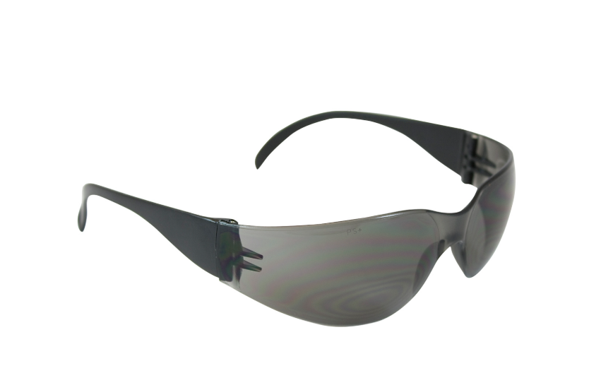 Lunettes de sécurité sans monture avec branches noirs, lentille grise et enduit anti-rayures
