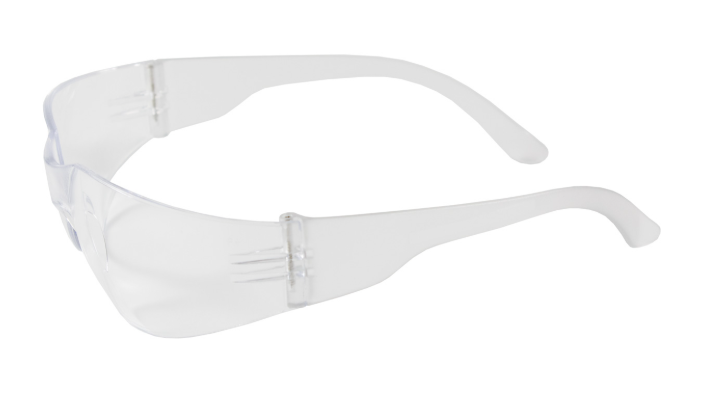 Lunettes de sécurité sans monture avec branches claires, lentilles claires et enduit anti-rayures et anti-buée