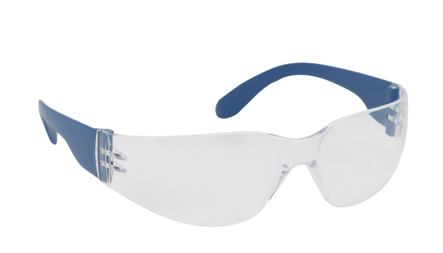 Lunettes de sécurité sans jante avec temple détectable en métal bleu, lentille claire et revêtement anti-rayures / anti-brouillard