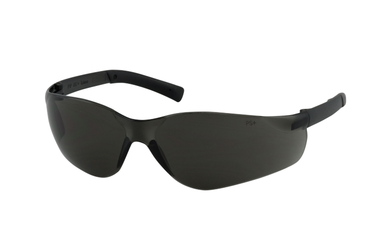 Lunettes de sécurité sans monture avec branches gris foncé, lentille gris foncé et enduit anti rayures et antibuée