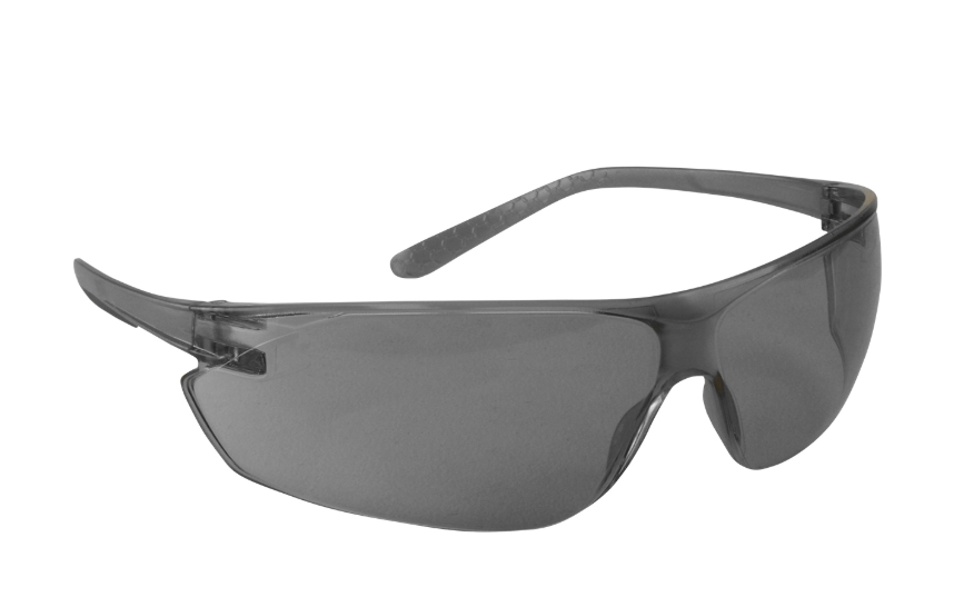 Lunettes de sécurité sans jante avec temple gris, lentille grise et revêtement anti-rayures / anti-brouillard