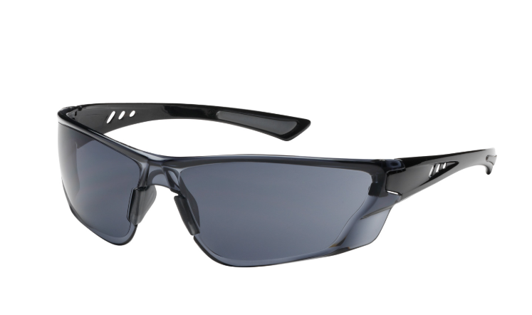 Lunette de sécurité sans monture avec branches lustré noir, lentilles grise avec enduit anti-rayures / technologie FogLess® 3Sixty™