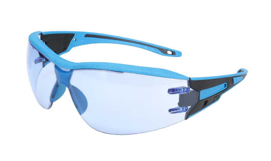 Lunettes de sécurité sans bord, détectables en métal complet, lentille bleu clair