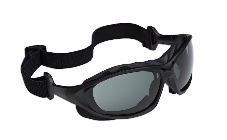 Lunettes de sécurité full frame avec cadre noir, lentille de fumée, rembourrage en mousse FR et revêtement 4A