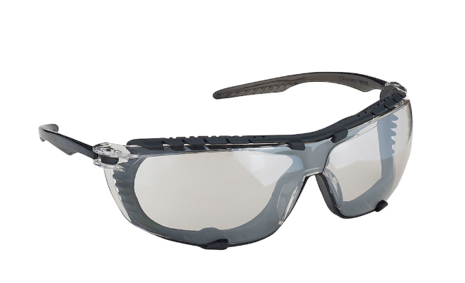 Lunettes de sécurité sans bord avec cadre clair, lentille extérieure intérieure, rembourrage en mousse et revêtement 4A