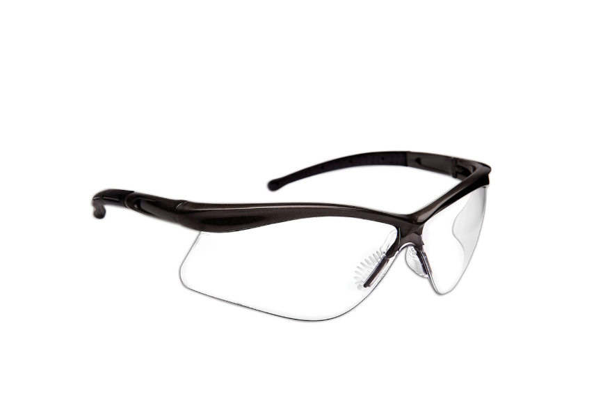 Lunettes de sécurité semi-rimes avec monture noire, lentille claire et revêtement 4A