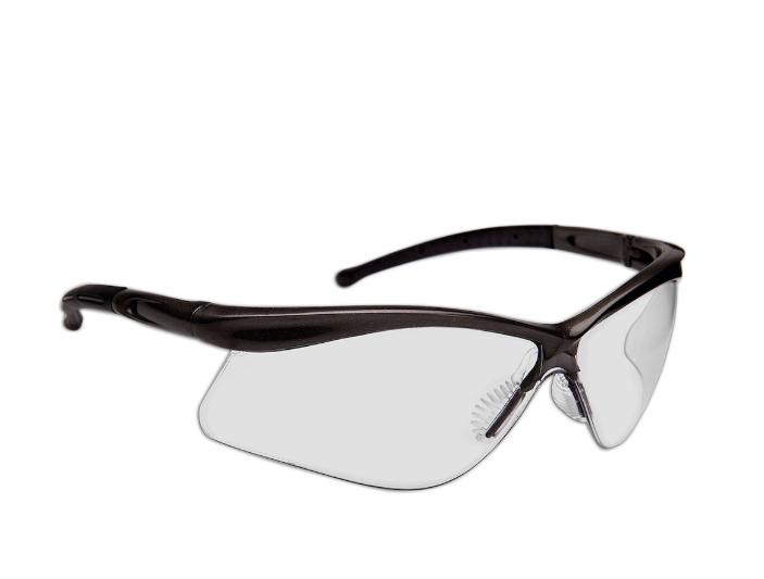 Lunettes de sécurité semi-rimes avec monture noire, lentille extérieure intérieure et revêtement anti-rayures