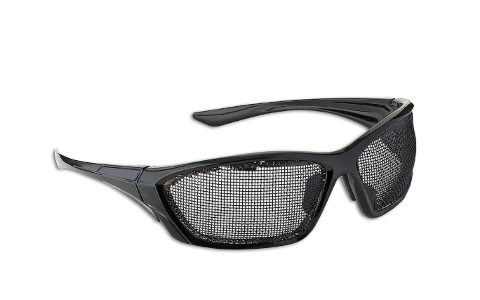 Lunettes de sécurité à monture complète avec temple noir, protection noire et en treillis métallique