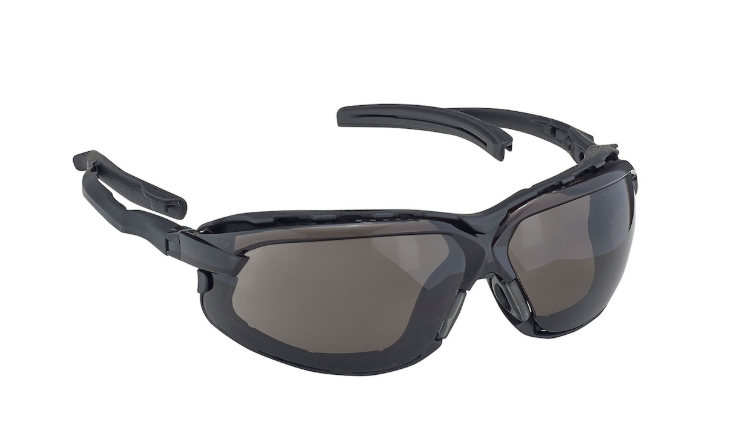 Fusion Plus, lunettes de sécurité sans bord avec temple noir, lentille de fumée, rembourrage en mousse et revêtement 4A