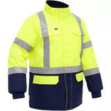 Manteau pour le froid extrême avec bas bleu marin et X au dos Bisley, polyester, jaune lime haute visibilité