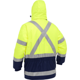 Manteau pour le froid extrême avec bas bleu marin et X au dos Bisley, polyester, jaune lime haute visibilité