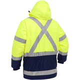 Manteau pour le froid extrême avec bas bleu marin et X au dos Bisley, polyester, jaune lime haute visibilité