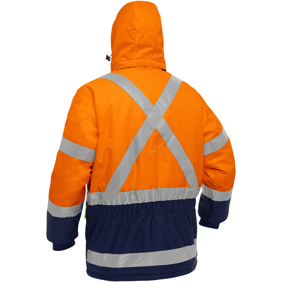Manteau pour le froid extrême avec bas bleu marin et X au dos Bisley, polyester, orange haute visibilité