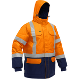 Manteau pour le froid extrême avec bas bleu marin et X au dos Bisley, polyester, orange haute visibilité