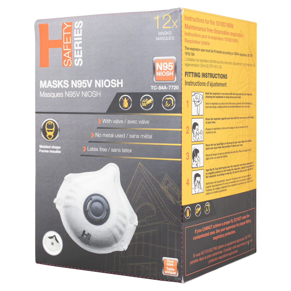 Boite de 12 respirateurs N95V NIOSH, Taille unique