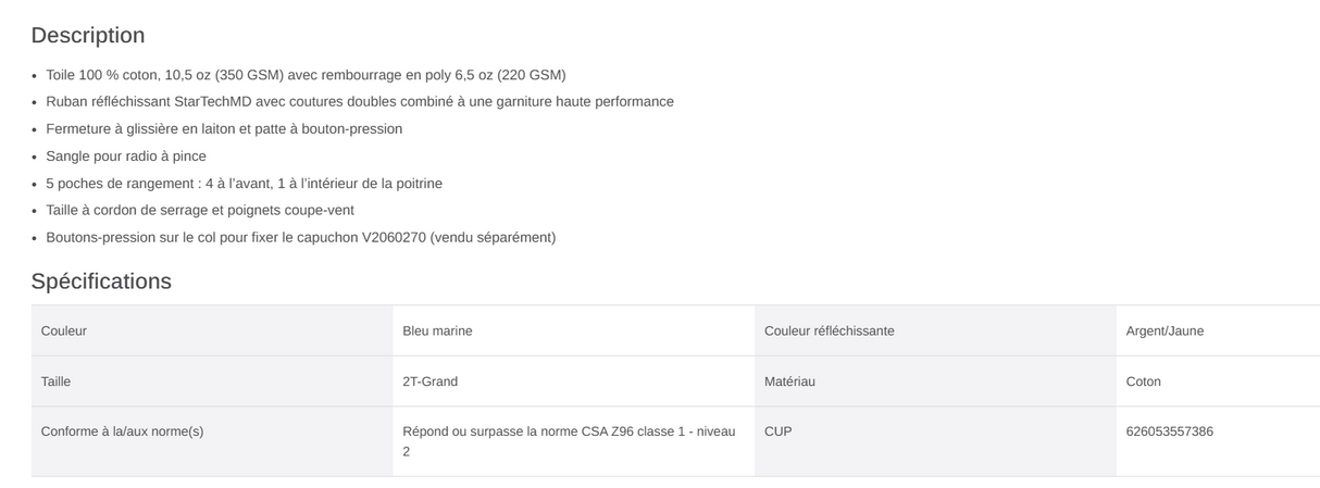 Manteau d'hivers bandes réfléchissantes de -2 a - 38 Celsius