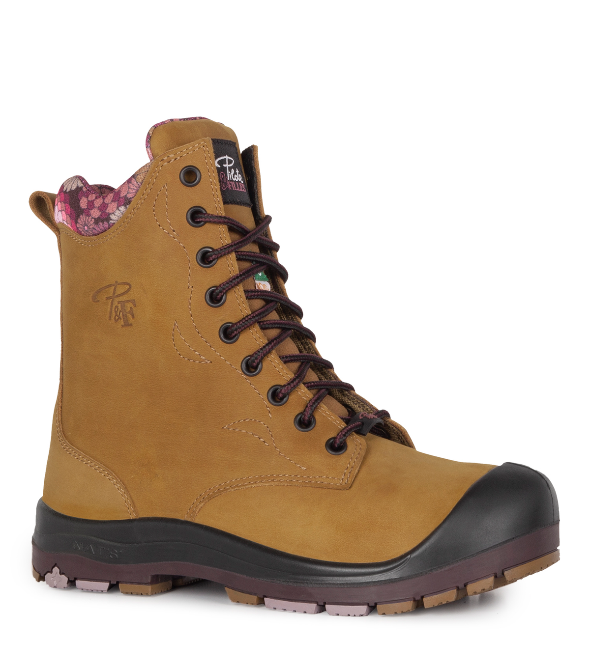 PF358 Camel, bottes  de travail 8" en cuir, cap en acier pour femme