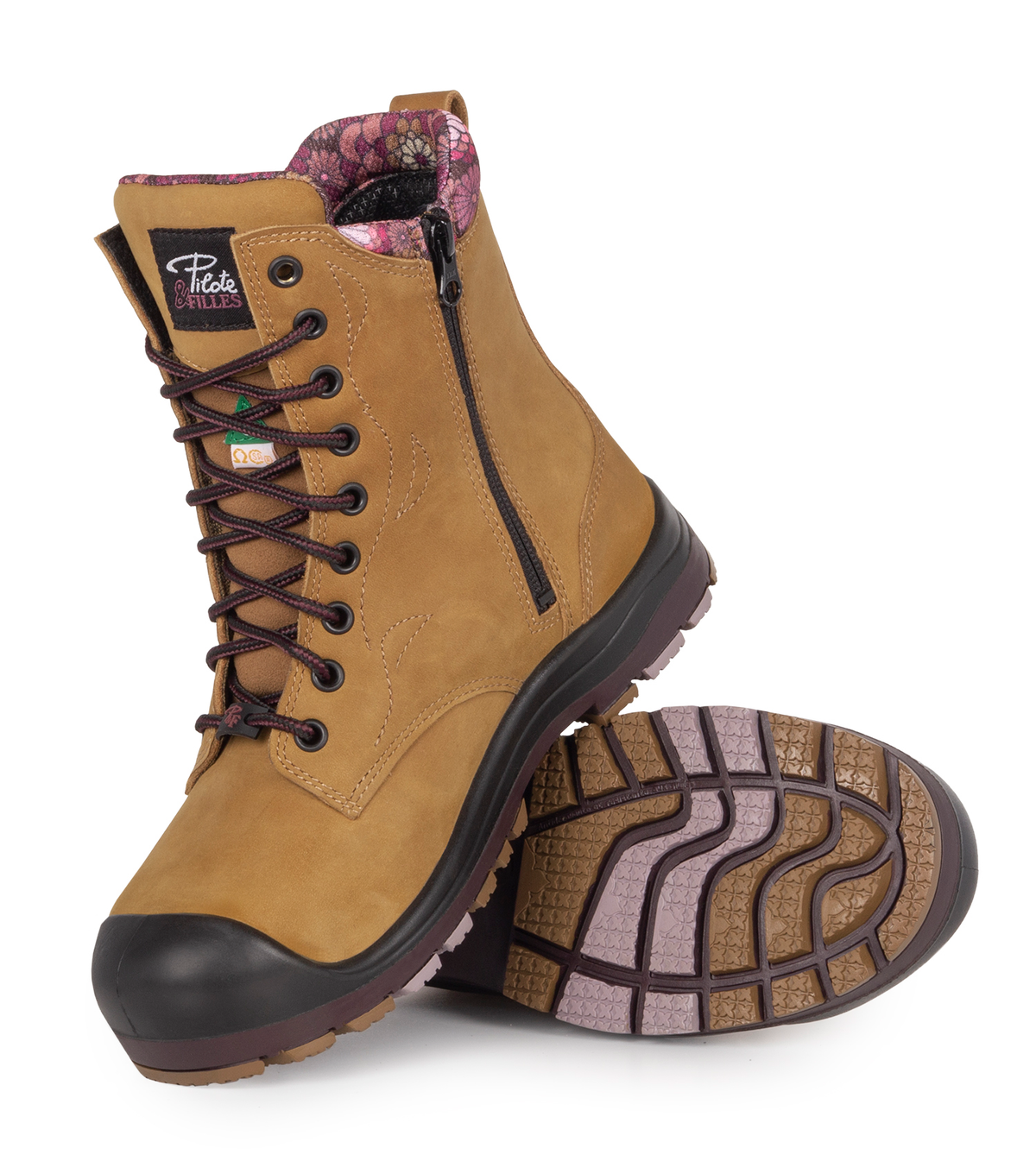 PF358, camel, bottes  de travail 8" en cuir, cap en acier pour femme