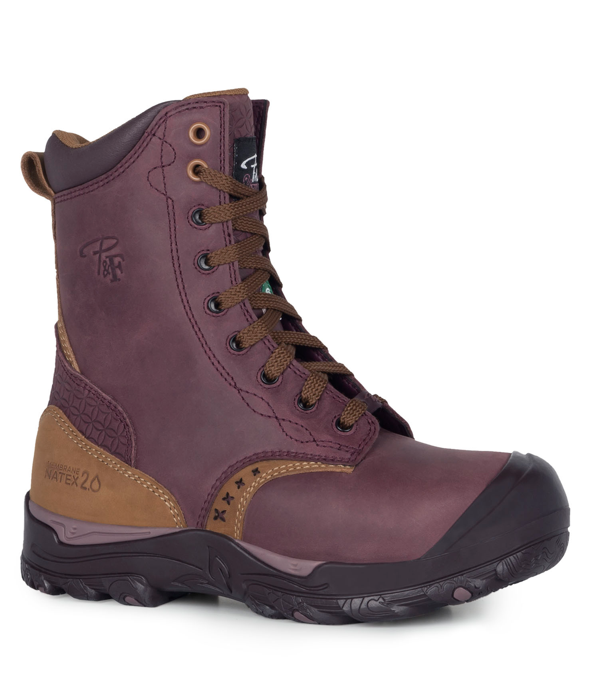 PF648 bottes  de travail 8" en cuir nubuck, membrane imperméable pour femme, prune