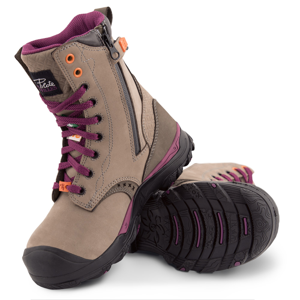PF648 bottes  de travail 8" en cuir nubuck, membrane imperméable pour femme, gris