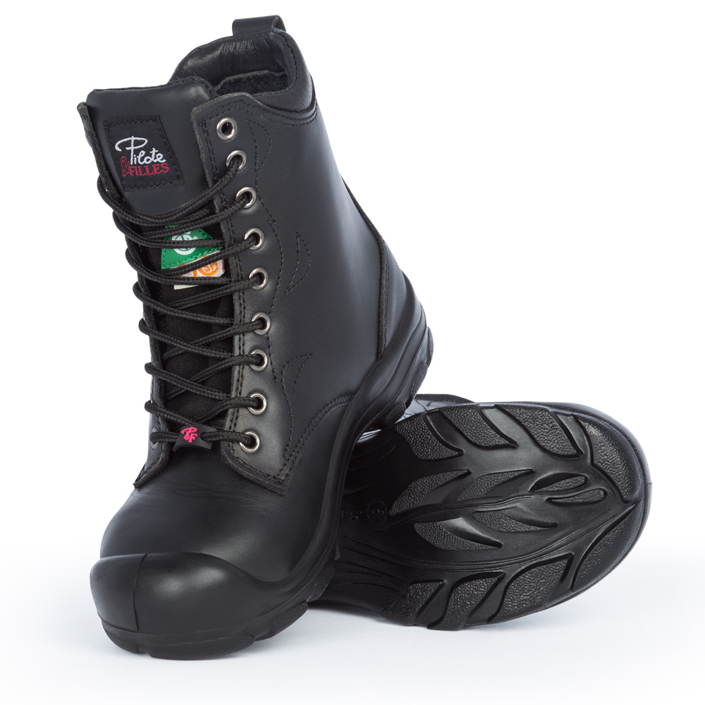 S552 Noir, bottes  de travail 8" en cuir, cap en acier pour femme