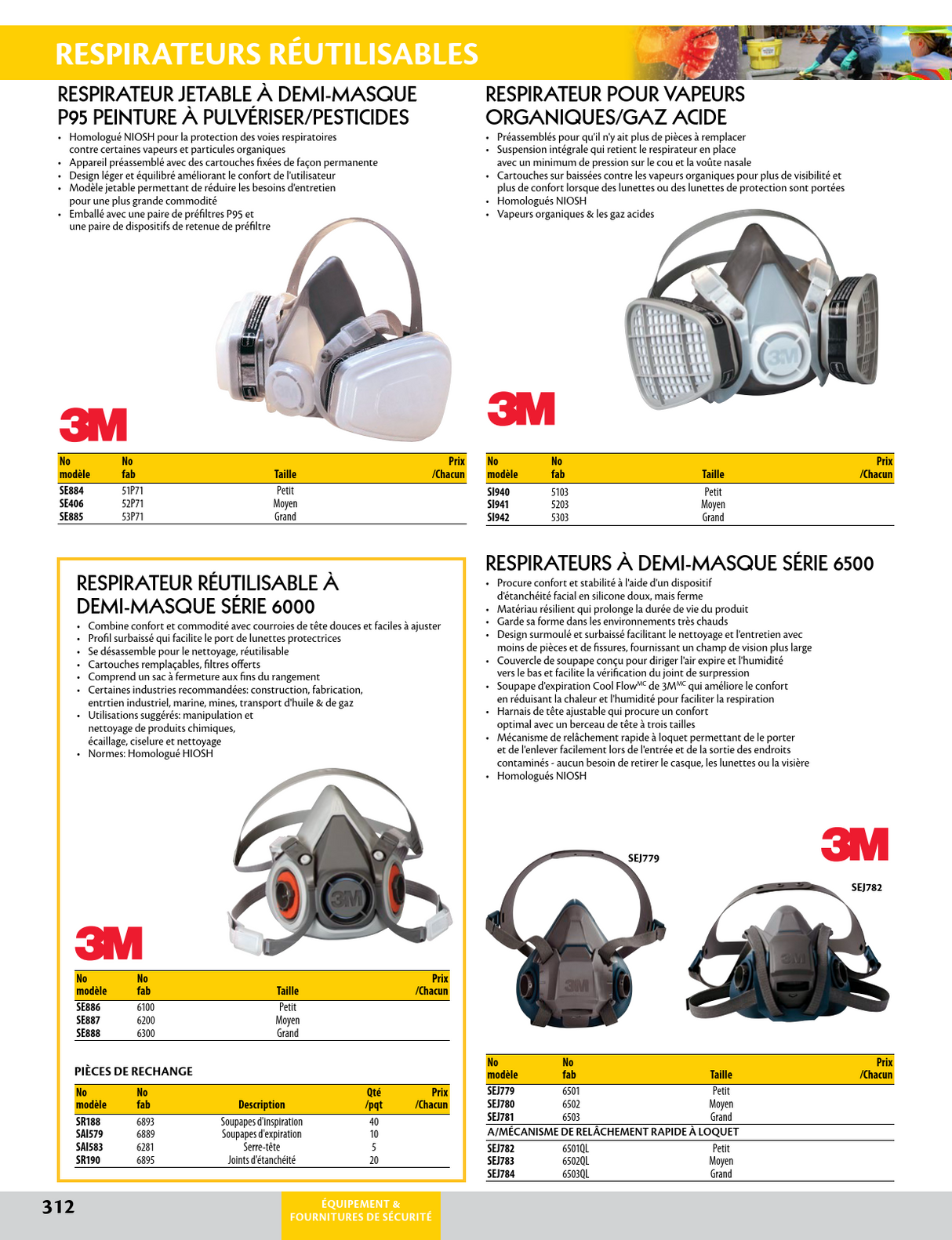 Respirateur à demi-masque série 6500QL avec mécanisme de bascule Quick-Latch, Silicone