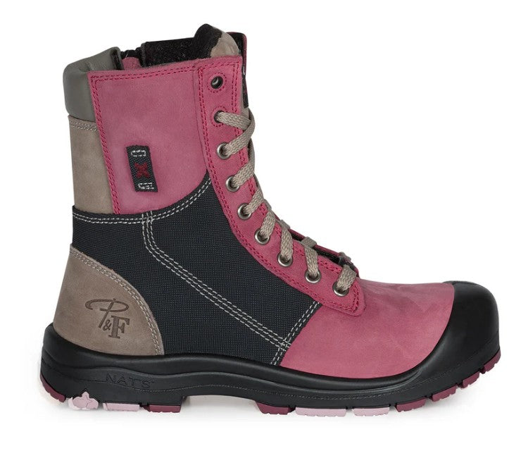 Pf368 Bottes de travail 8" en cuir, cap en acier pour femme, rose, grandeur 5