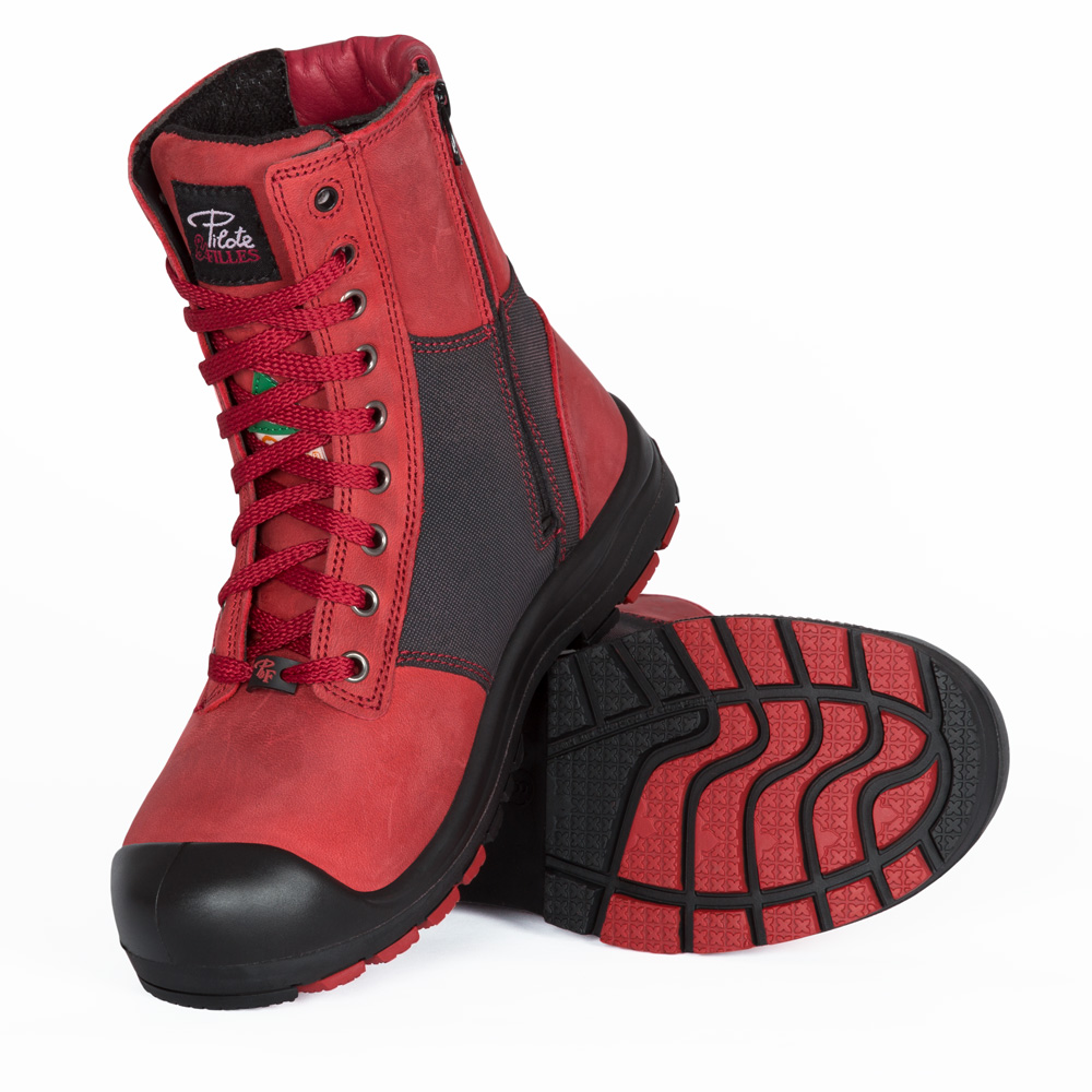 PF368 bottes  de travail 8" en cuir, cap en acier pour femme, rouge