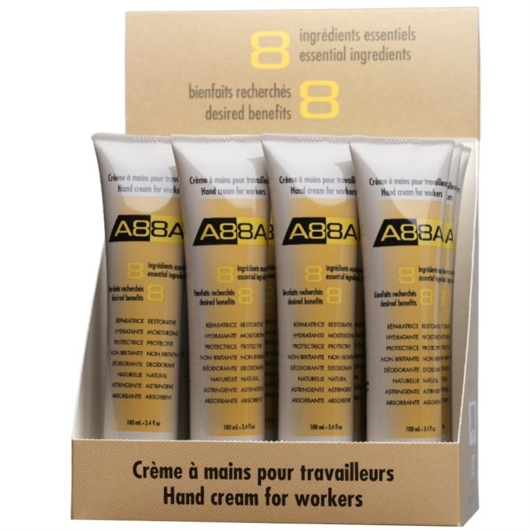 Crème à mains pour travailleurs en présentoir, pénètre rapidement, astringente …