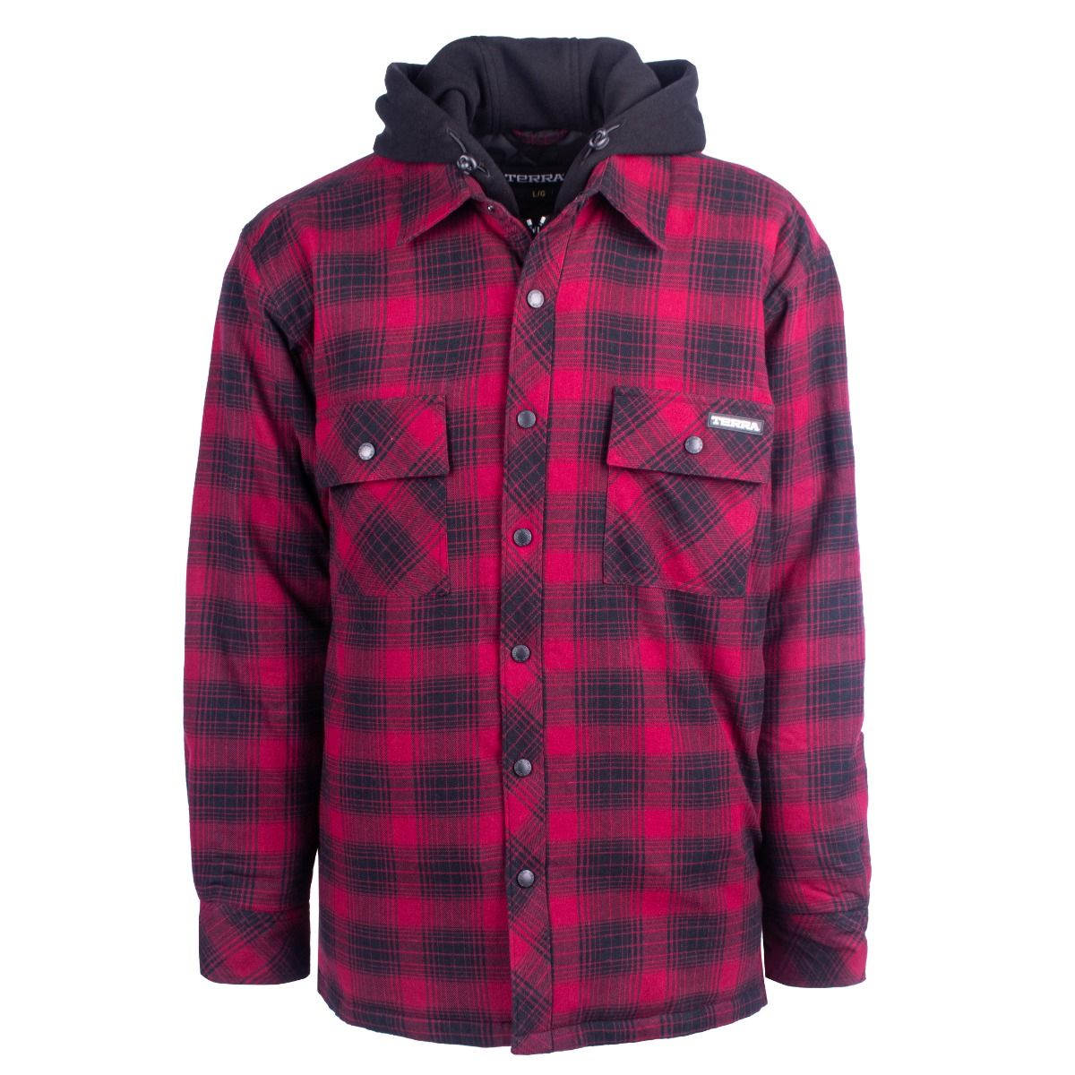 Veste matelassée en flanelle avec capuchon trompe l'oeil, Rouge