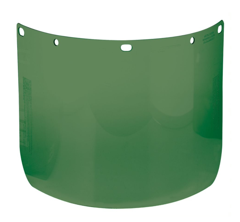 Visière moulée, en vert, 8 po x 15,5 po, matériau en polycarbonate, 0,06 po d'épaisseur